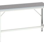 1.5m wide Workbench Verso adj. height framework bench with lino worktop.WxDxH: 1500x600x780-930mm RAL 7035_SKU-16921505.16