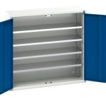 Secure Parts Bin Rack - Verso bin cupboard with 4 shelves, 30 bins.WxDxH: 1050x350x1000mm. Available in 4 colours_SKU-16926500.11