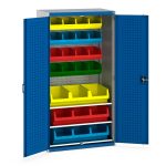 Bott Perfo Doors Metal Storage Cabinets with Storage Tote Boxes - cubio cupboard perfo doors louvre back 3 shelves 25 bin.WxDxH: 1050x650x2000mm. Available in 4 colours_SKU-40021118.11V