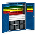 Small Parts Storage - Parts Bin Storage - cubio cupboard louvre door 6 shelves 48 bins 6 eurobox.WxDxH: 1300x650x2000mm. Available in 4 colours_SKU-40022096.11V