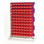 Louvre panel rack double sided & bin kit with 8 panels, 192x red bins.WxDxH: 1000x550x1450mm in 4 powder coated colours SKU_16917221.11