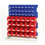 Louvre panel rack double sided & bin kit with 6 panels, 48x red 48x blue bins.WxDxH: 1000x550x1125mm in 4 powder coated colours SKU_16917227.11