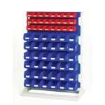 Louvre panel rack single sided & bin kit with 4 panels, 24x red 36x blue bins.WxDxH: 1000x550x1450mm in 4 powder coated colours SKU_16917323.11