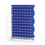 Louvre panel rack single sided and bin kit with 4 panels, 96x blue bins.WxDxH: 1000x550x1450mm in 4 powder coated colours SKU_16917325.11