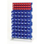 Louvre panel rack single sided & bin kit with 5 panels, 24x red 45x blue bins.WxDxH: 1000x550x1775mm in 4 powder coated colours SKU_16917326.11