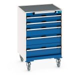 Heavy Duty Steel Drawer Cabinet on Castors - cubio mobile cabinet with 5 drawers & top tray / mat.WxDxH: 650x650x985mm. _SKU-40402033.11V