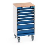 525mm wide Storage - cubio mobile cabinet with 7 drawers & multiplex worktop.WxDxH: 525x525x990mm. _SKU-40402141.11V