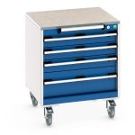 Heavy Duty Steel Drawer Cabinet on rollers - cubio mobile cabinet with 4 drawers & lino worktop.WxDxH: 650x650x790mm. _SKU-40402144.11V