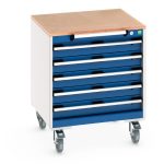 Heavy Duty Steel Drawer Cabinet on wheels - cubio mobile cabinet with 5 drawers & multiplex worktop.WxDxH: 650x650x790mm. _SKU-40402145.11V