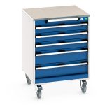 Cubio Mobile Drawer Cabinet with 5 drawers and lino worktop.WxDxH: 650x650x790mm. _SKU-40402148.11V