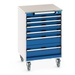 650mm wide drawers on wheels - cubio mobile cabinet with 6 drawers & lino worktop.WxDxH: 650x650x990mm. _SKU-40402152.11V