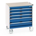 800mm wide storage drawers - cubio mobile cabinet with 5 drawers & lino worktop.WxDxH: 800x650x890mm. _SKU-40402156.11V