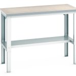 Bott Heavy Duty Workshop Workbench - Workbenches Heavy Duty adj height (lino) with half depth shelf.WxDxH: 1500x750x740-1140mm Heavy Duty Industrial Workbench RAL 7035_SKU-41003123.16V