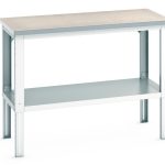 Heavy Duty Industrial Workbench 1500mm Wide with full depth shelf.WxDxH: 1500x750x740-1140mm RAL 7035_SKU-41003508.16V