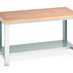 Heavy Duty Metal Workbench with half depth shelf. WxDxH: 1500x900x840mm Heavy Duty Industrial Workbench RAL 7035_SKU-41004017.16V