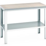 Industrial Workbenches - cubio framework bench adj height (lino) with full base shelf.WxDxH: 1500x900x740-1140mm RAL 7035_SKU-41004138.16V